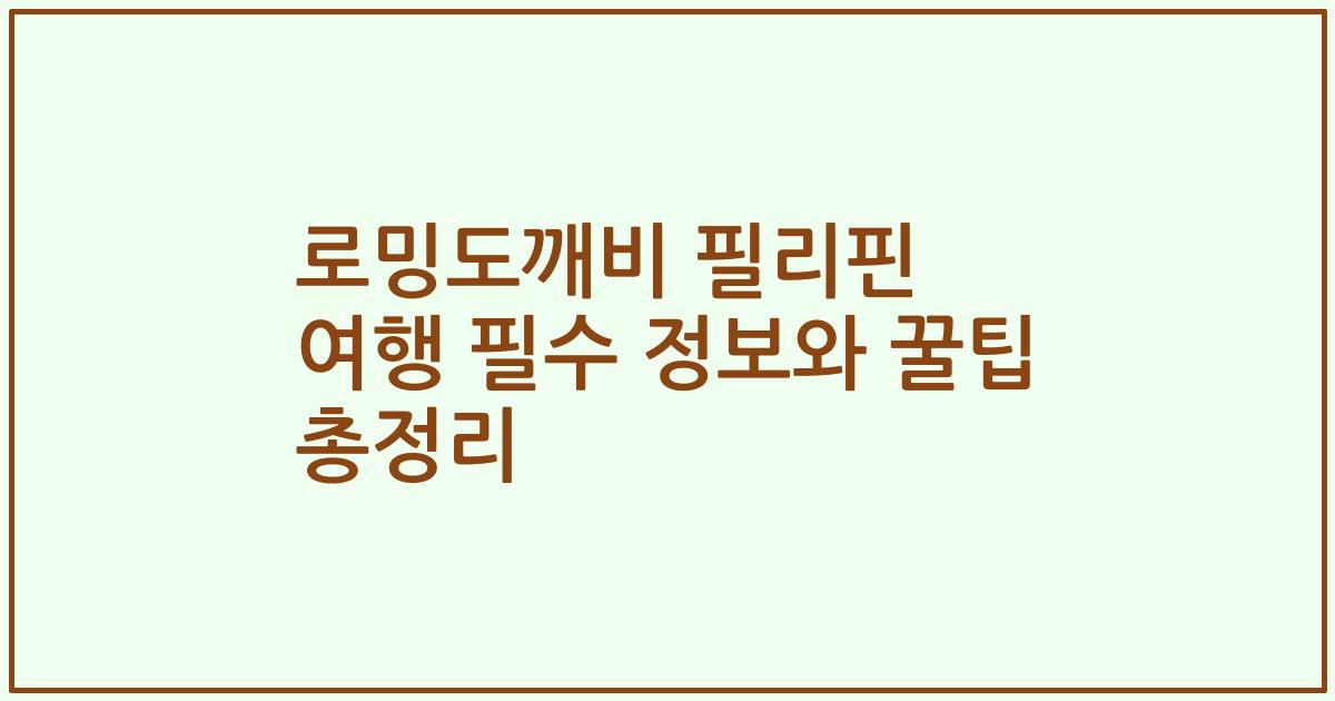 로밍도깨비 필리핀 여행 필수 정보와 꿀팁 총정리